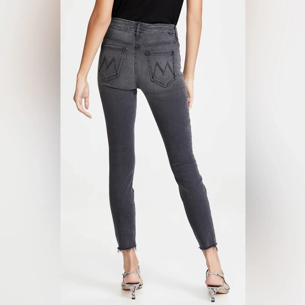 Mother high waisted looker ankle fray skinny cut grey stretch 27 (small)
